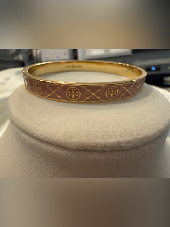 Tory Burch Jewelry - Tory Burch Gold-Tone Bracelet with Brown Enamel Logo Motif
